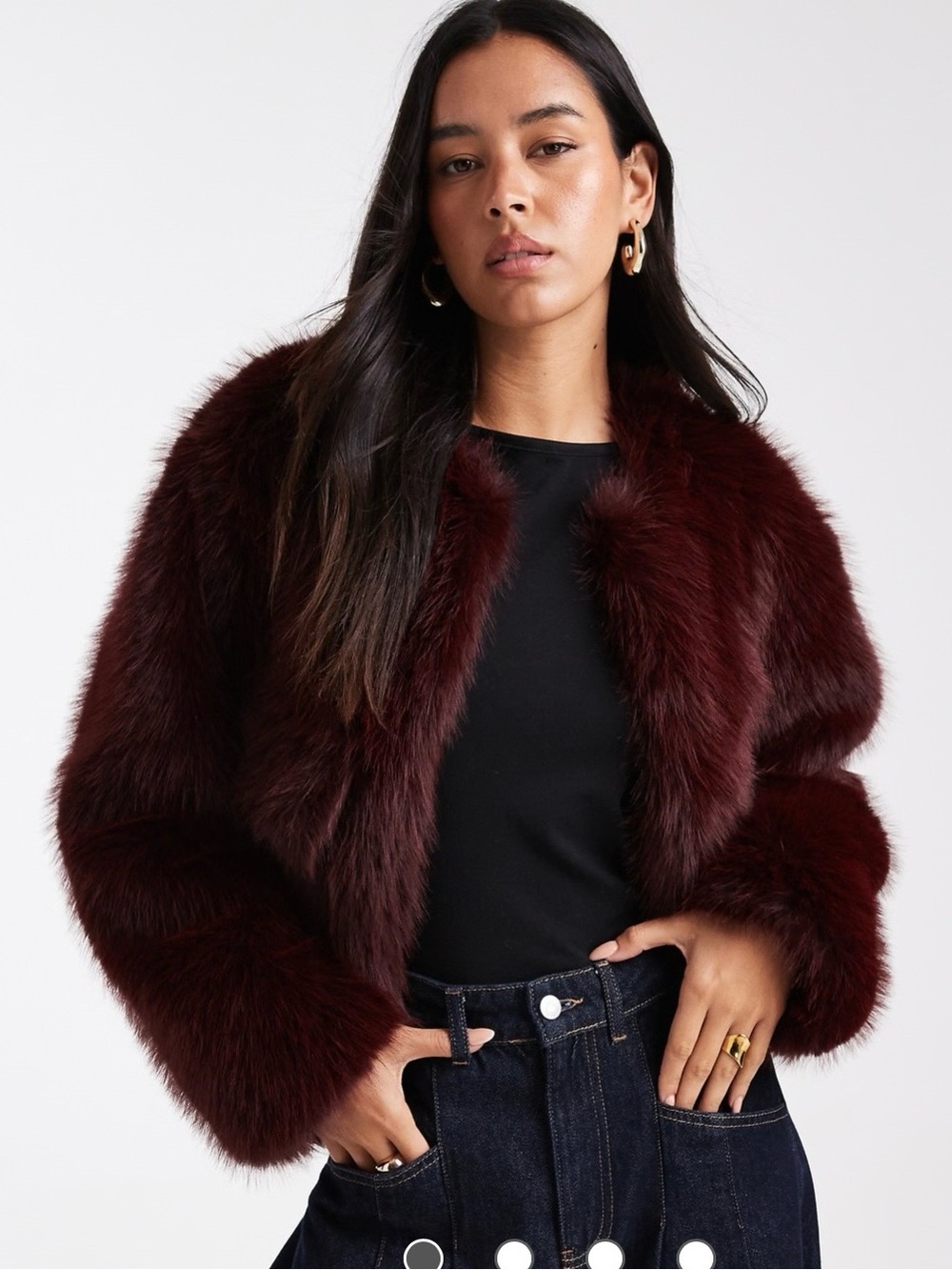 NWOT Abercrombie & Fitch Burgundy Faux Fur Cropped Jacket size S.